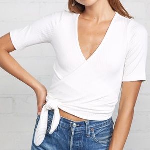 Small Rachel Pally ribbed white wrap top